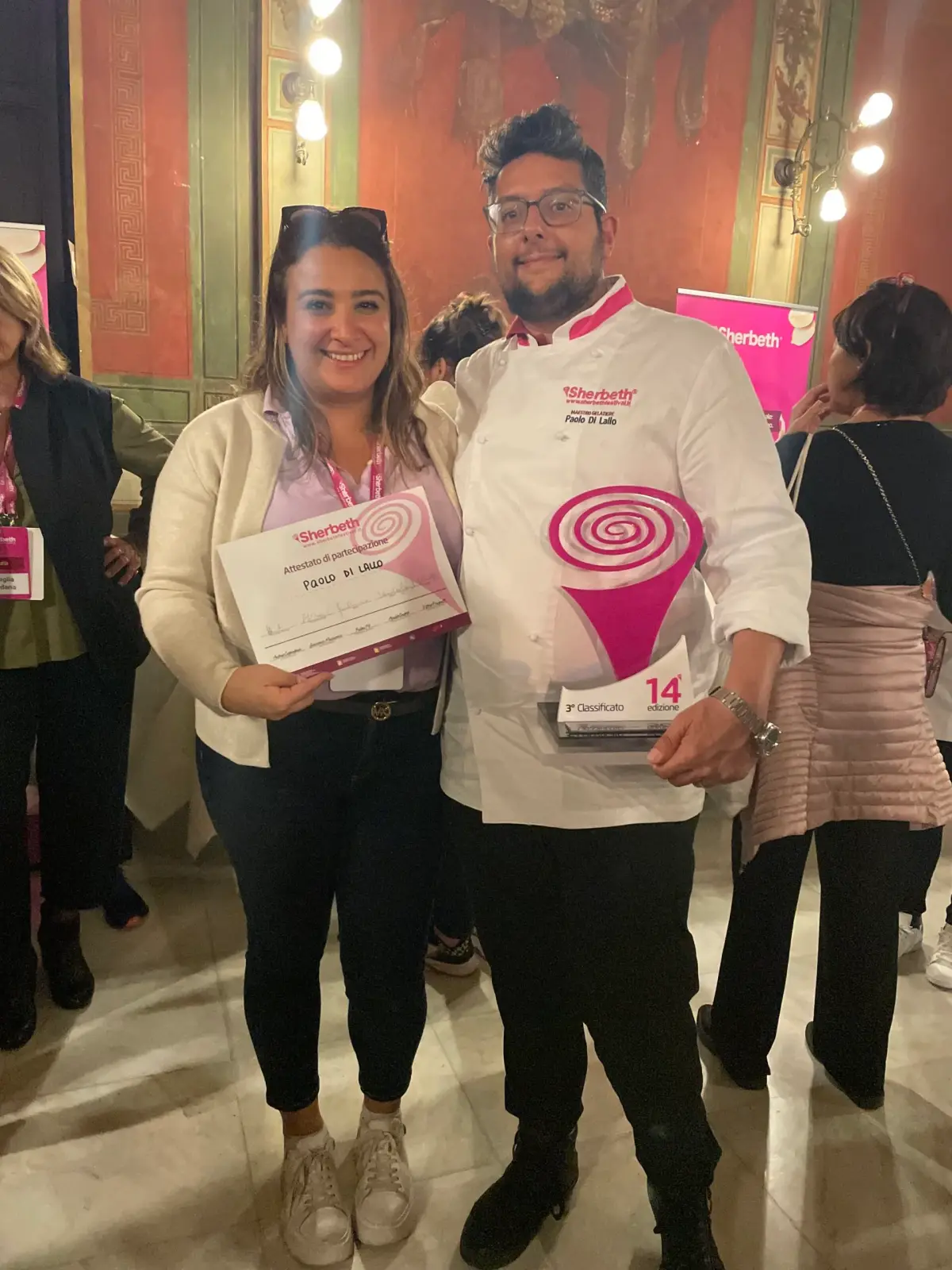 Mizzica founders Denise and Paolo, with Chef Paolo Di Lallo in his gelato-maker whites